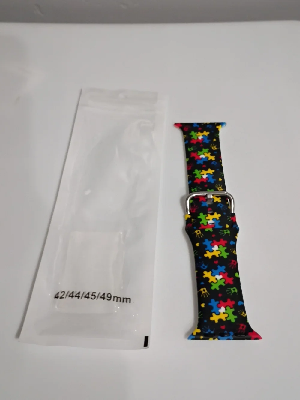 Kids Black Silicone Watch Band with Multicolor Puzzle Pieces